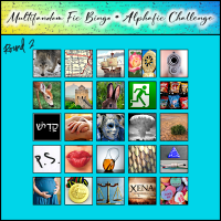 A multifandom bingo card with all the letters filled in.